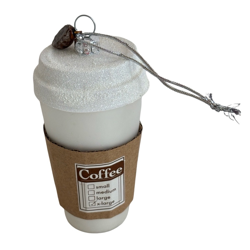 White To Go Coffee Cup Glass‎ Holiday Christmas Ornament
